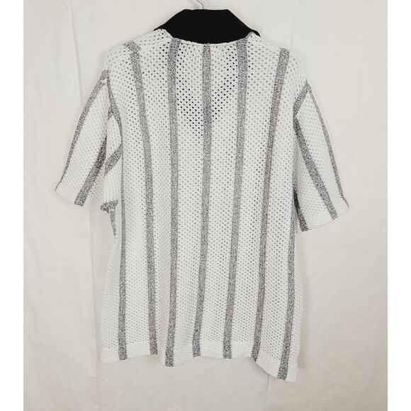 Vintage Venture by Donegal 70s grey striped open knit polo shirt Size XL Retro - Picture 2 of 6